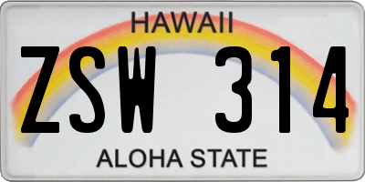 HI license plate ZSW314