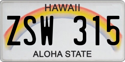HI license plate ZSW315