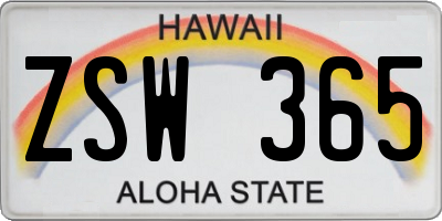 HI license plate ZSW365