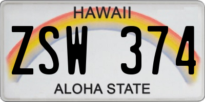 HI license plate ZSW374