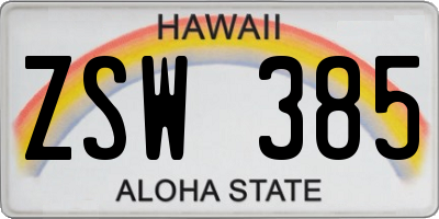 HI license plate ZSW385