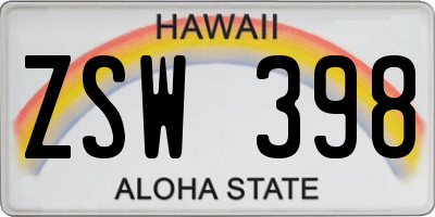 HI license plate ZSW398