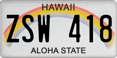 HI license plate ZSW418