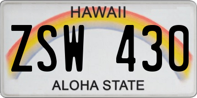 HI license plate ZSW430