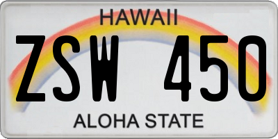 HI license plate ZSW450