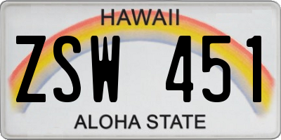 HI license plate ZSW451
