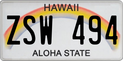 HI license plate ZSW494