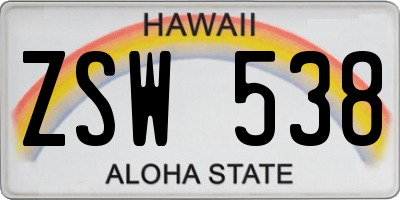 HI license plate ZSW538