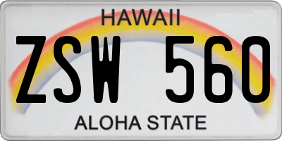 HI license plate ZSW560