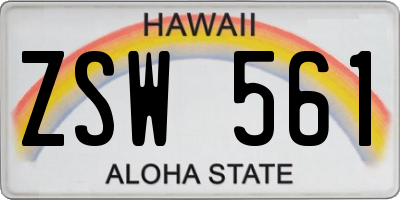 HI license plate ZSW561