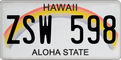 HI license plate ZSW598
