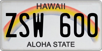 HI license plate ZSW600