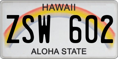 HI license plate ZSW602