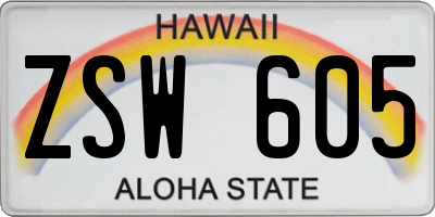 HI license plate ZSW605
