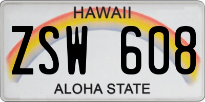 HI license plate ZSW608