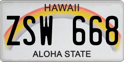HI license plate ZSW668