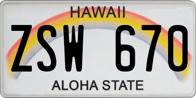 HI license plate ZSW670