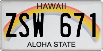 HI license plate ZSW671