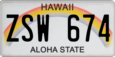 HI license plate ZSW674