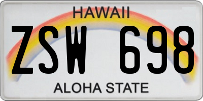 HI license plate ZSW698