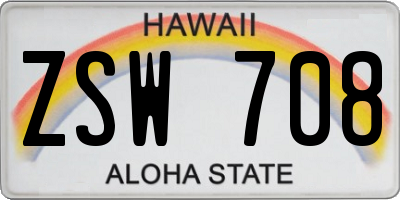 HI license plate ZSW708