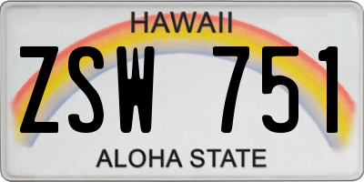 HI license plate ZSW751