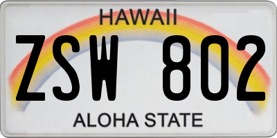 HI license plate ZSW802