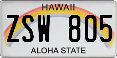 HI license plate ZSW805