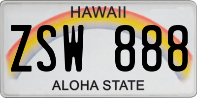 HI license plate ZSW888