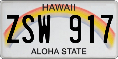 HI license plate ZSW917