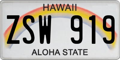 HI license plate ZSW919