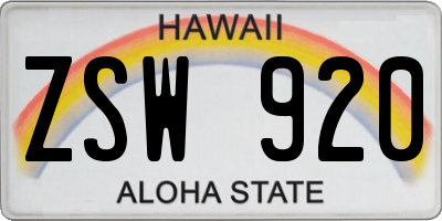 HI license plate ZSW920