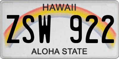 HI license plate ZSW922