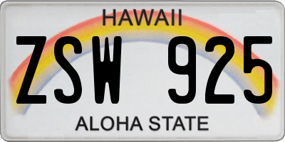 HI license plate ZSW925