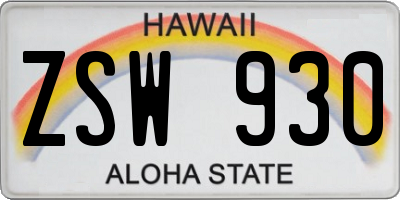 HI license plate ZSW930