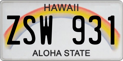 HI license plate ZSW931