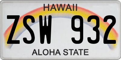 HI license plate ZSW932