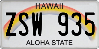 HI license plate ZSW935