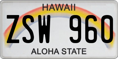 HI license plate ZSW960
