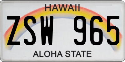 HI license plate ZSW965