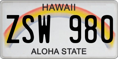 HI license plate ZSW980