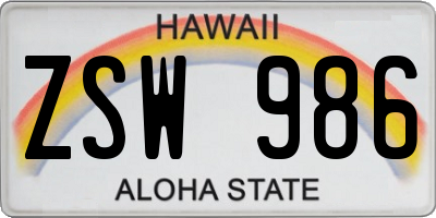 HI license plate ZSW986