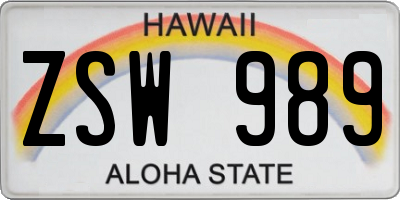 HI license plate ZSW989