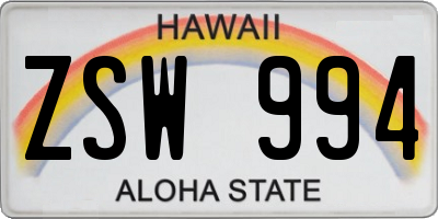 HI license plate ZSW994