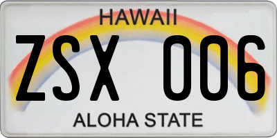 HI license plate ZSX006