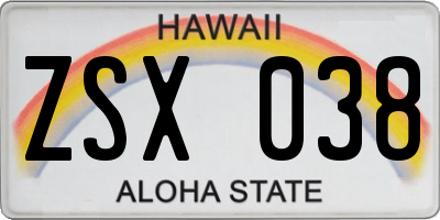 HI license plate ZSX038