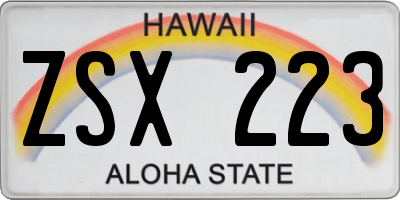 HI license plate ZSX223