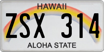 HI license plate ZSX314