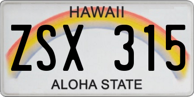 HI license plate ZSX315