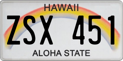 HI license plate ZSX451